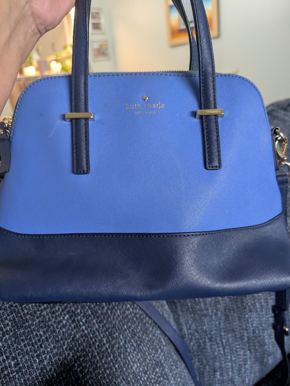 kate spade Two-Tone Blue Dome Satchel with Gold Hardware